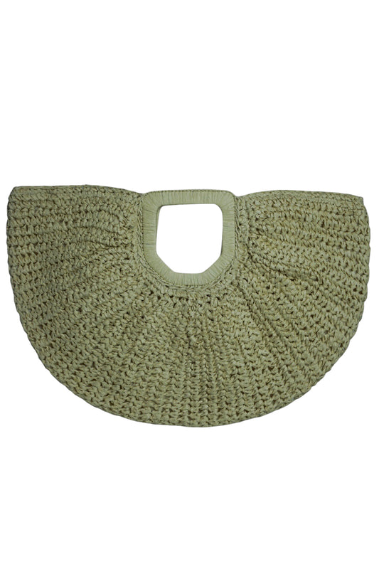 Khaki Half Moon Woven Straw Oversized Grab Bag