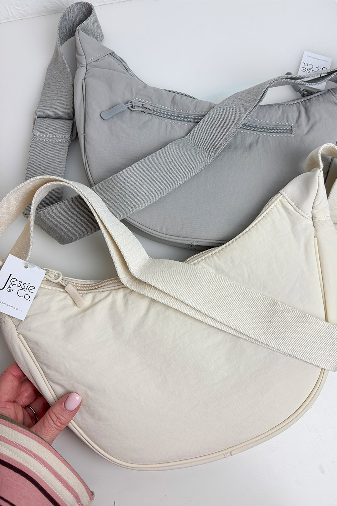 Grey Small Half Moon Cross Body Bag