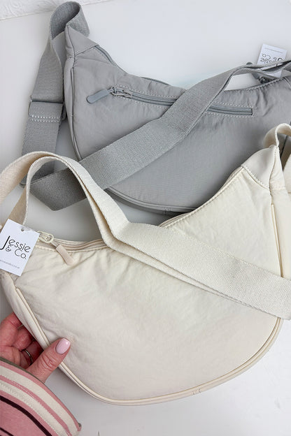 Grey Small Half Moon Cross Body Bag