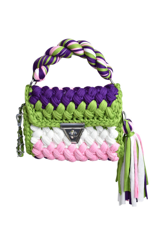 Green, Purple & Pink Chunky Crochet Fabric Grab Bag