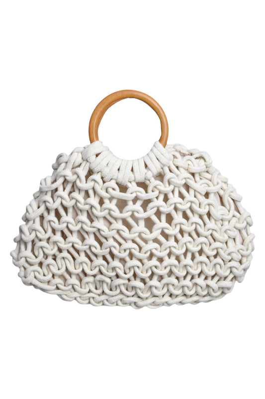 Cream Woven Rope Hoop Handle Bag
