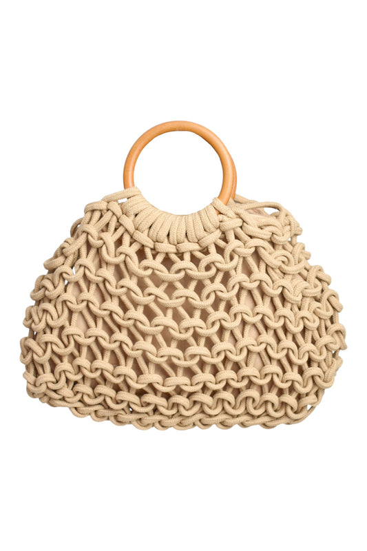 Camel Woven Rope Hoop Handle Bag