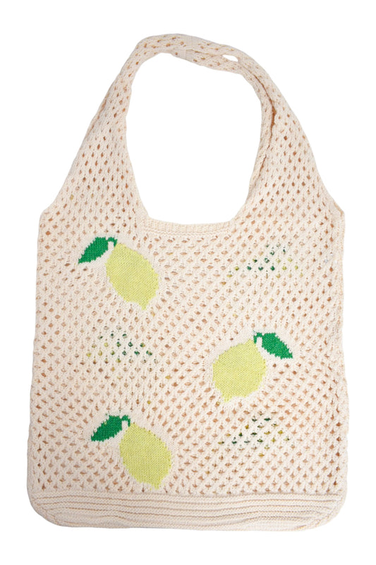 Cream & Lemon Crochet Slouch Tote Bag
