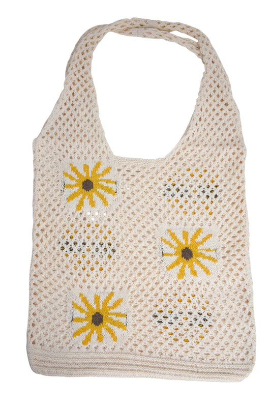 Cream & Sunflower Crochet Slouch Tote