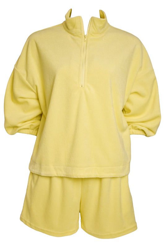 Lemon Toweling Quarter Zip & Shorts Co-ord