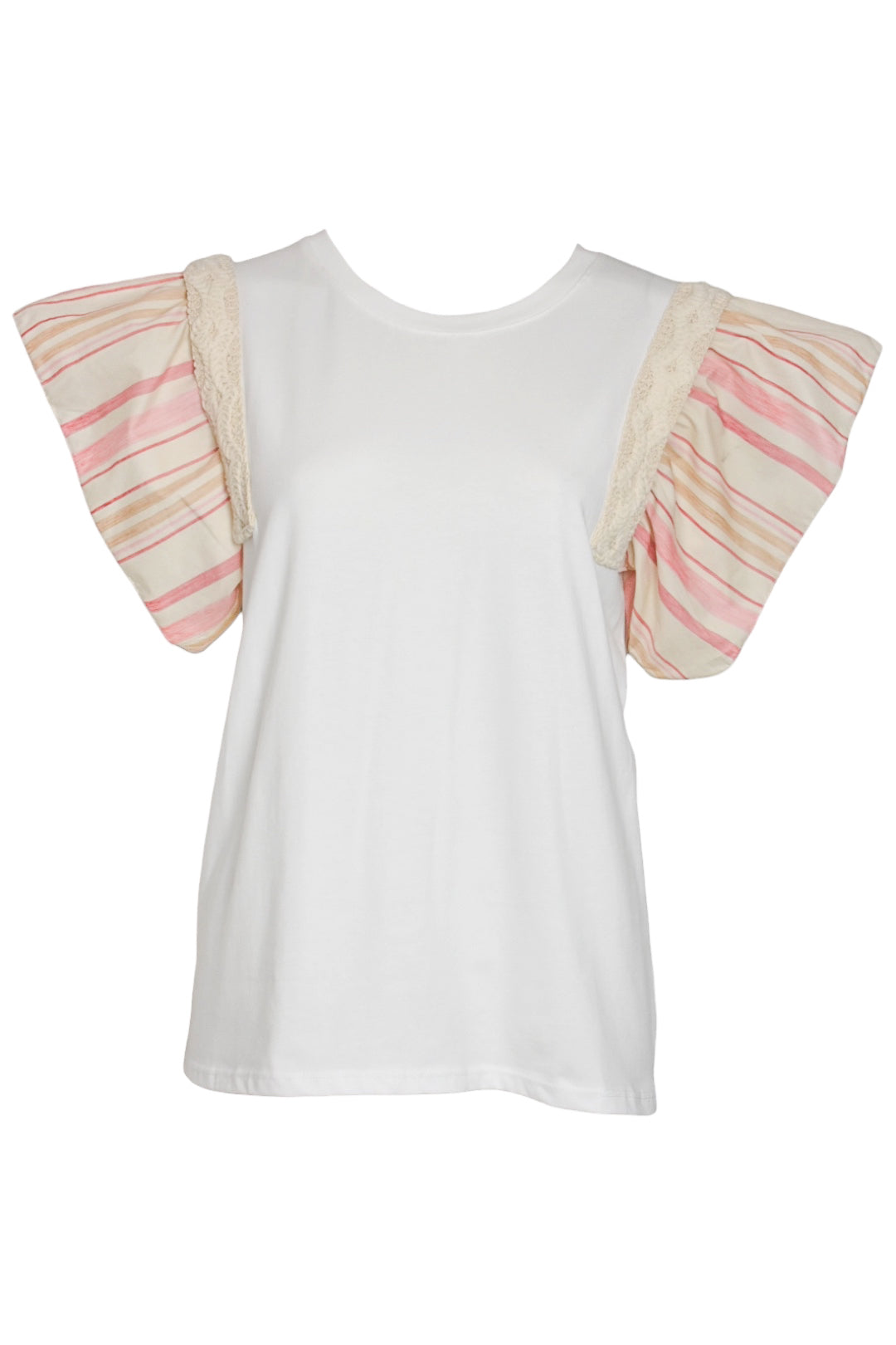 Pink Striped Frill Sleeve T-Shirt