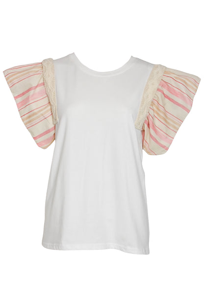 Pink Striped Frill Sleeve T-Shirt