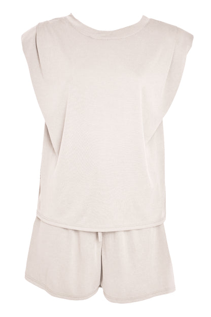 Beige Padded T-Shirt & Shorts Co-ord