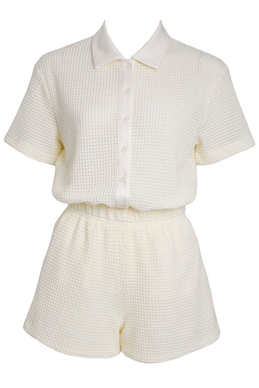 Cream Knitted Shirt & Shorts Co-ord