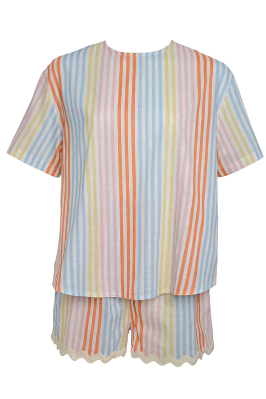 Pastel Striped Scalloped Crossover Back Shorts Co-ord