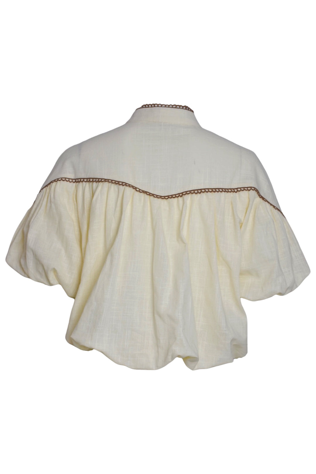 Lemon & Brown Embroidered Bubble Hem Short Sleeve Blouse