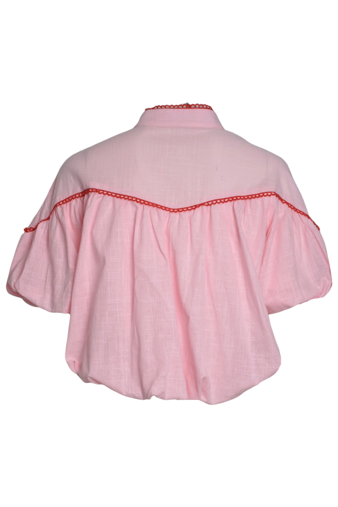 Pink & Red Embroidered Bubble Hem Short Sleeve Blouse