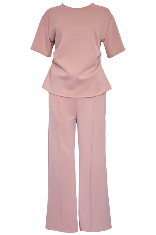 Pink Ruched Side T-Shirt & Wide Leg Loungesuit