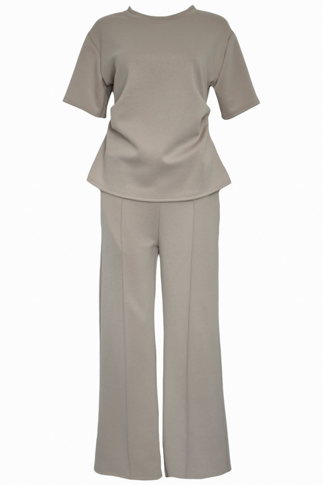 Taupe Ruched Side T-Shirt & Wide Leg Loungesuit by