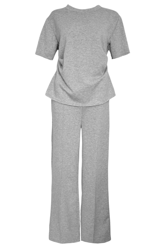 Grey Ruched Side T-Shirt & Wide Leg Loungesuit