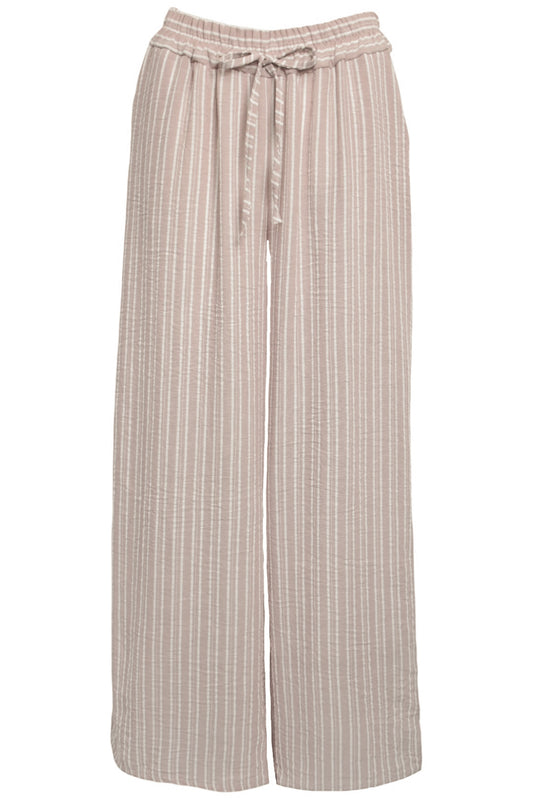Taupe Striped Wide Leg Trousers