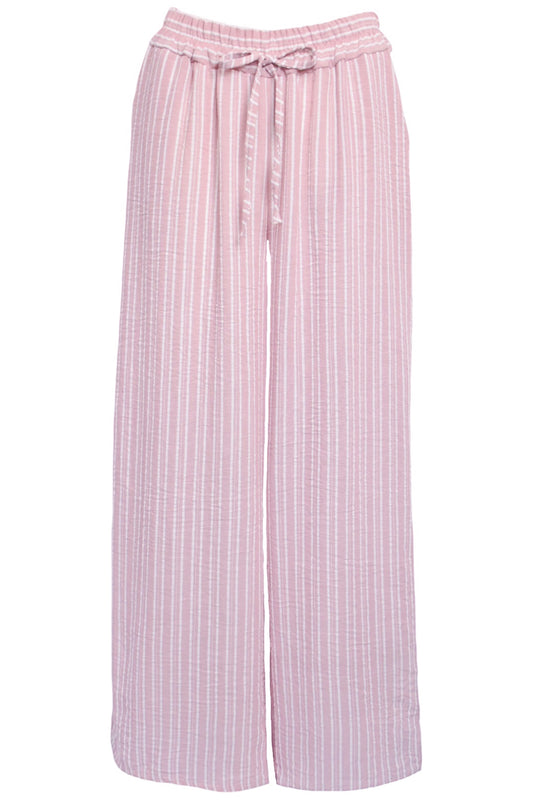 Pink Striped Wide Leg Trousers