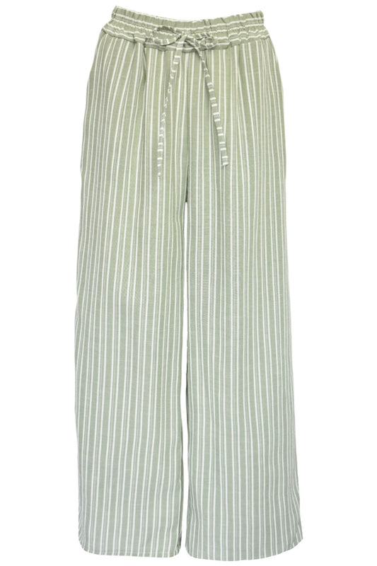 Sage Striped Wide Leg Trousers