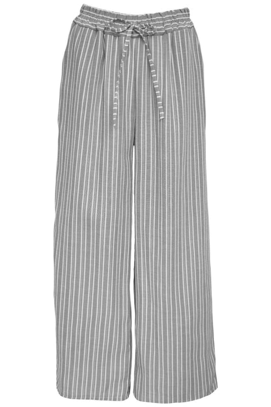 Grey Striped Wide Leg Trousers