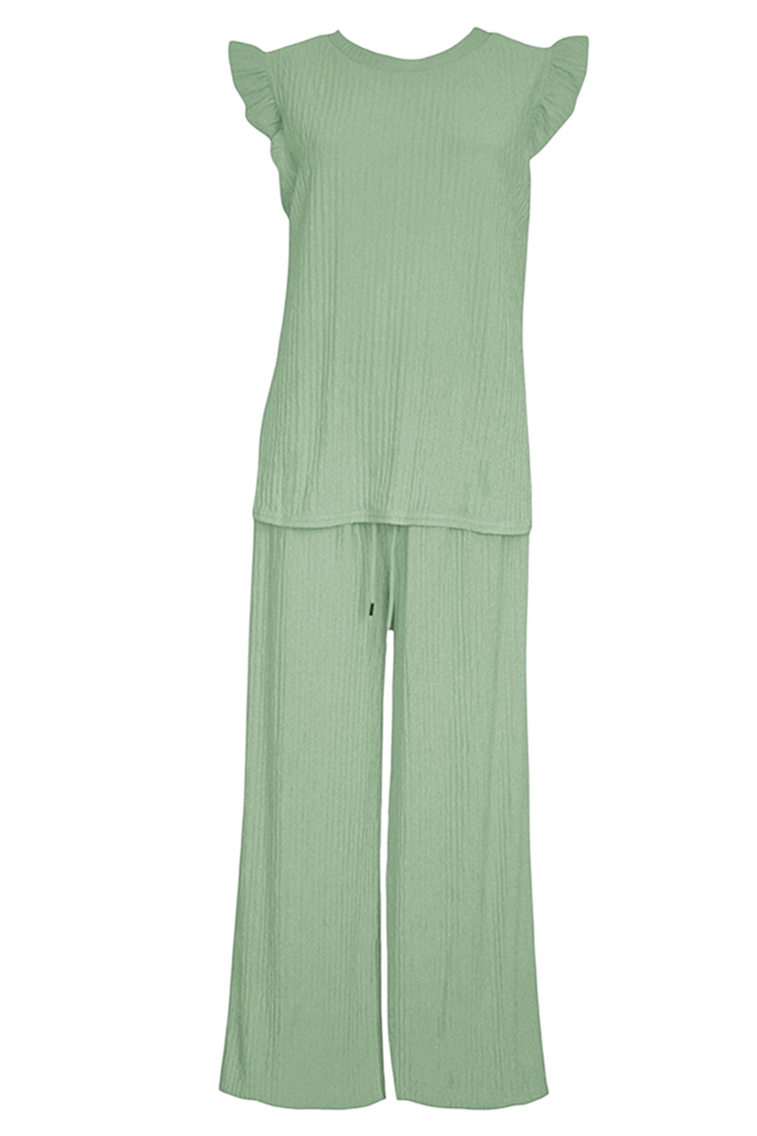 Sage Crinkle Frill Sleeve Top &  Trousers Co-ord