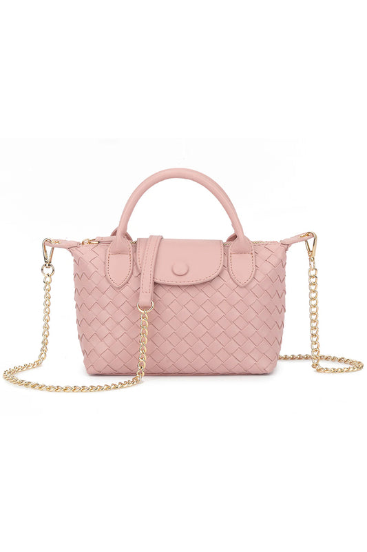 Pink Woven Studded Flap Grab Bag
