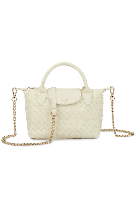 Cream Woven Studded Flap Grab Bag