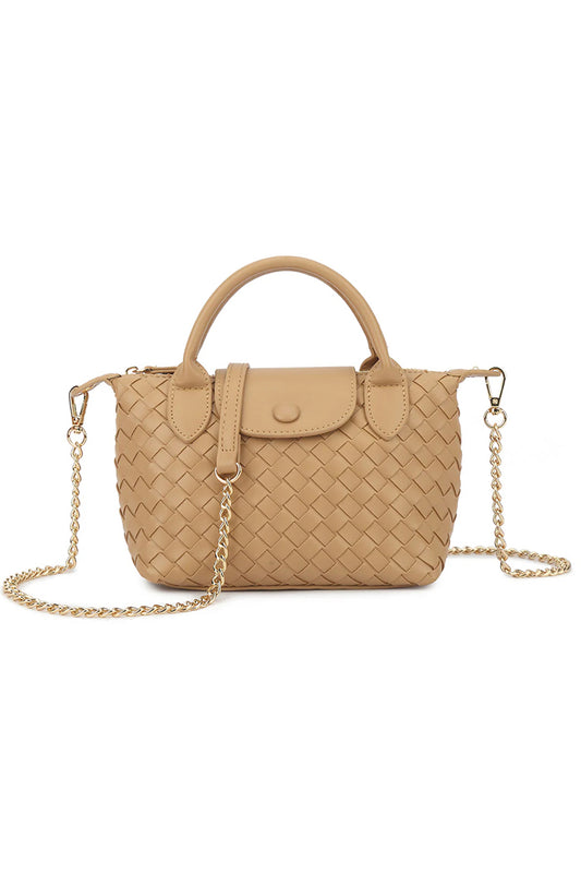 Nude Woven Studded Flap Grab Bag