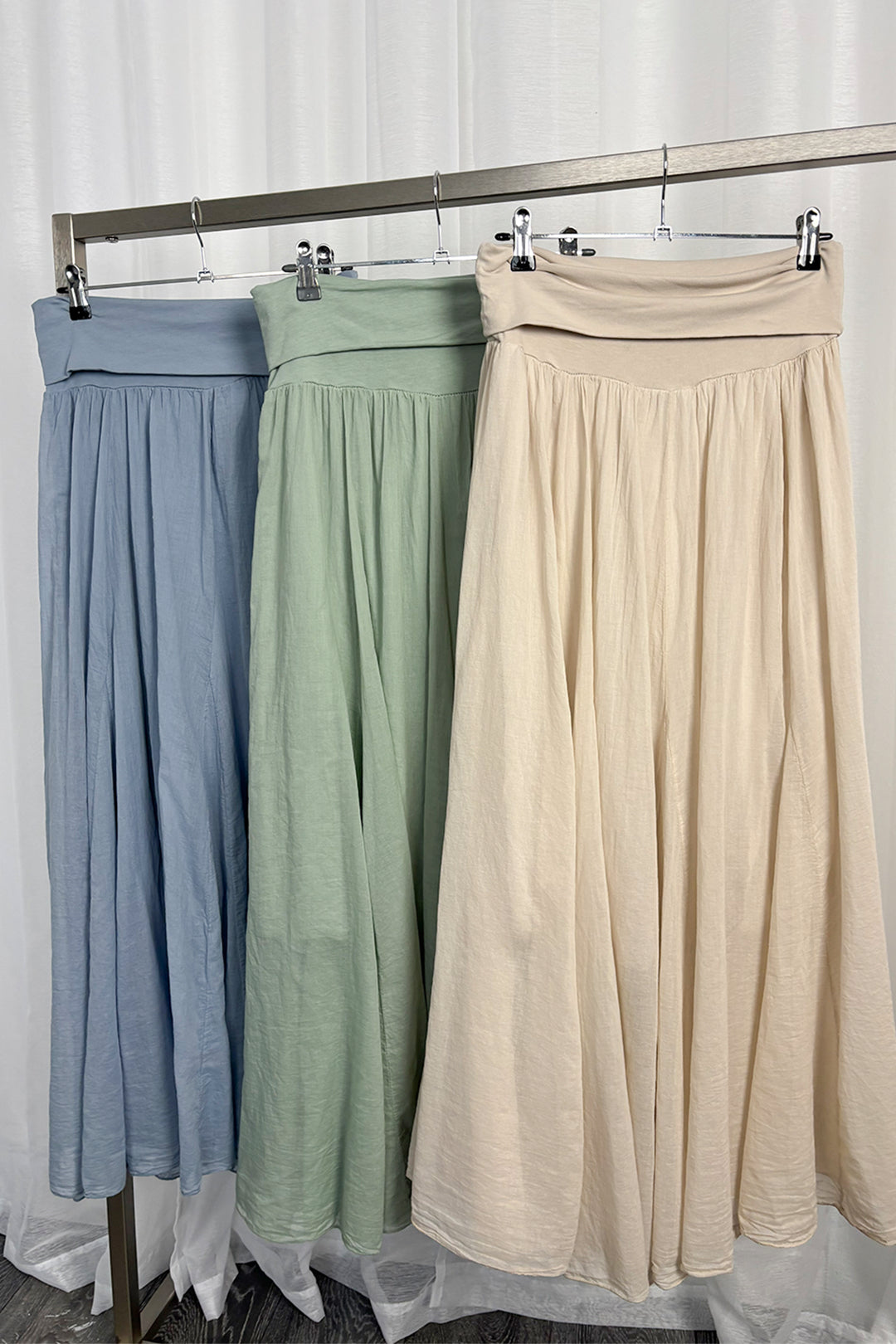 Beige Folded Waist Maxi Skirt