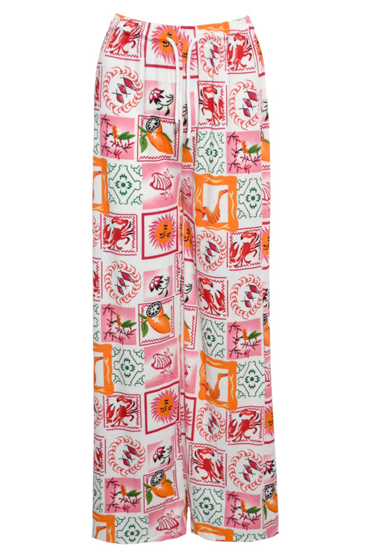 Pink Summer Stamp Wide Leg Trousers