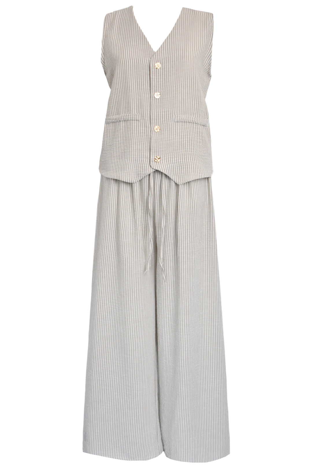 Taupe Pinstripe Waistcoat & Trousers Co-ord