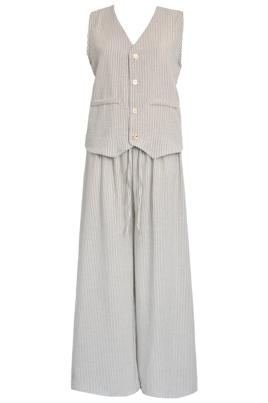 Taupe Pinstripe Waistcoat & Trousers Co-ord