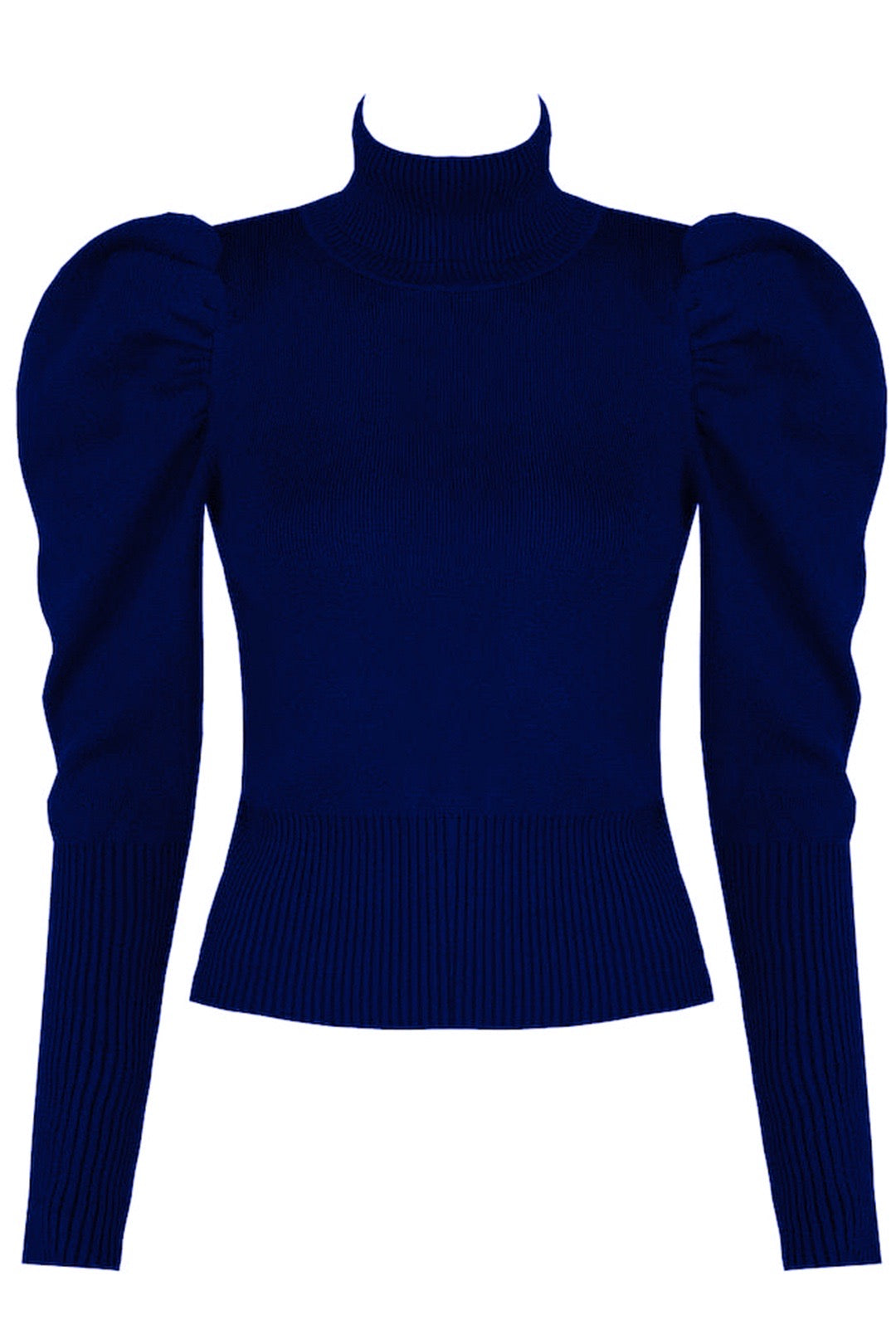 Navy Roll Neck Puff Sleeve Jumper