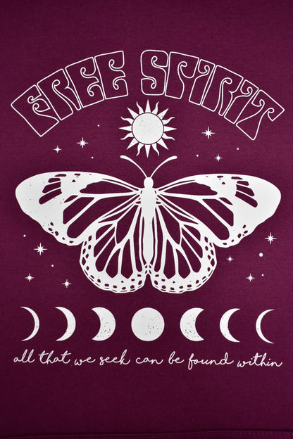 Purple Womens Free Spirit Butterfly Hoodie  Design