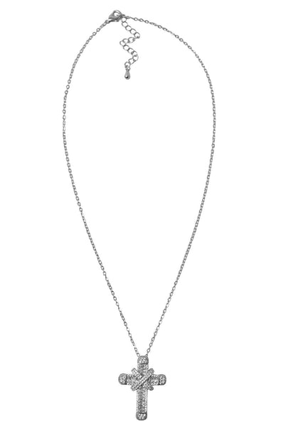 Silver Crystal Cross Necklace