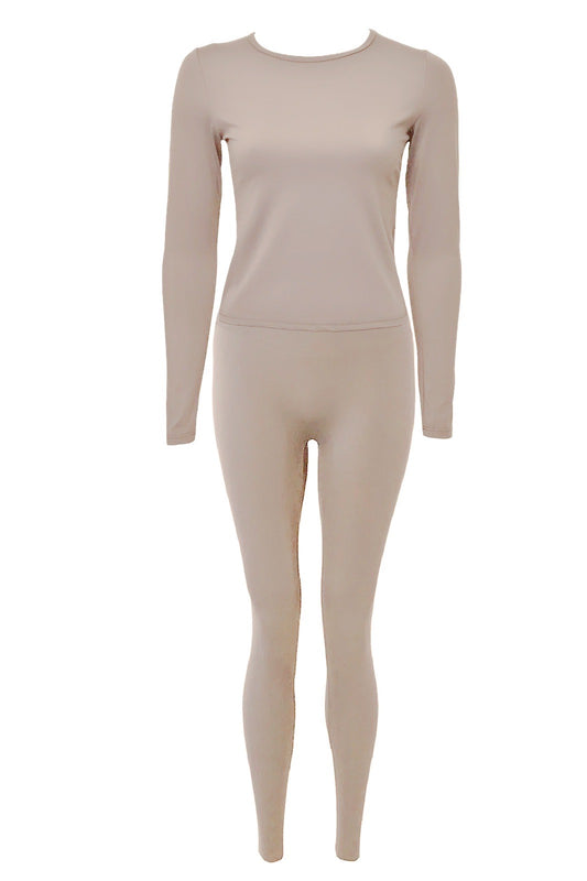 Taupe Active Leggings & Long Sleeve Top Set