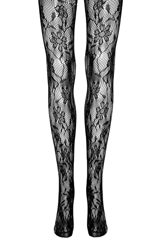 Womens Black Floral Lace Tights