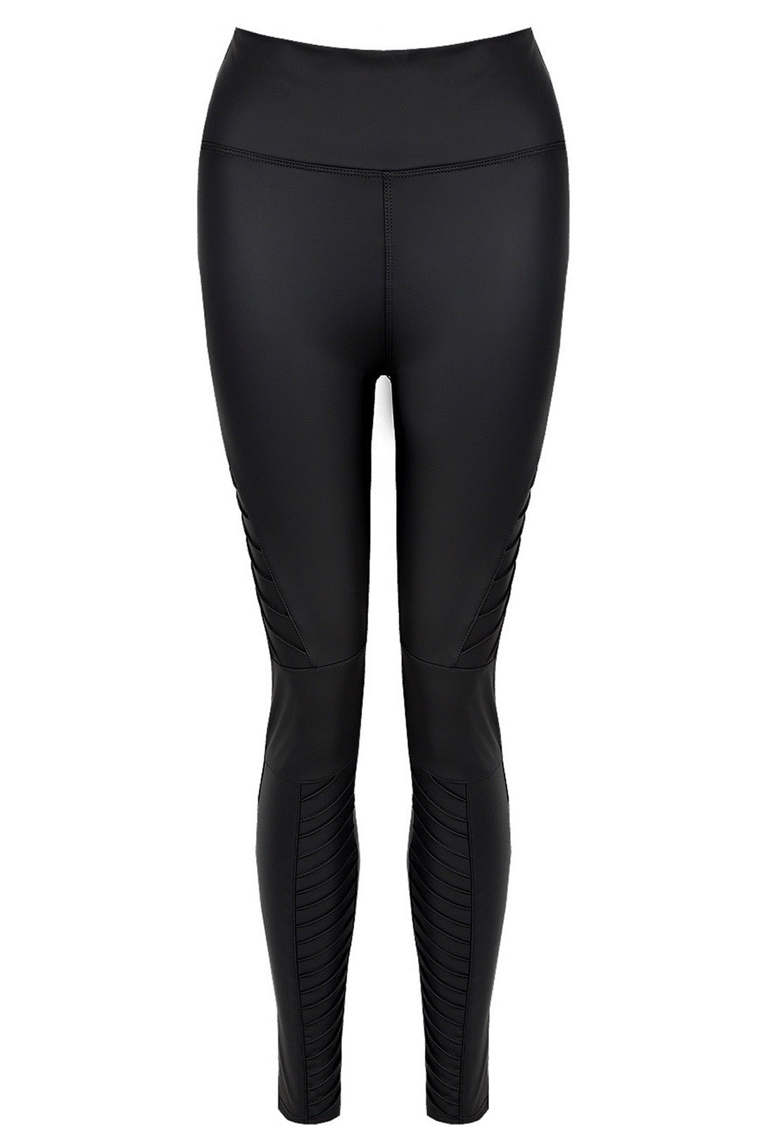Womens Black PU High Waist Biker Leggings