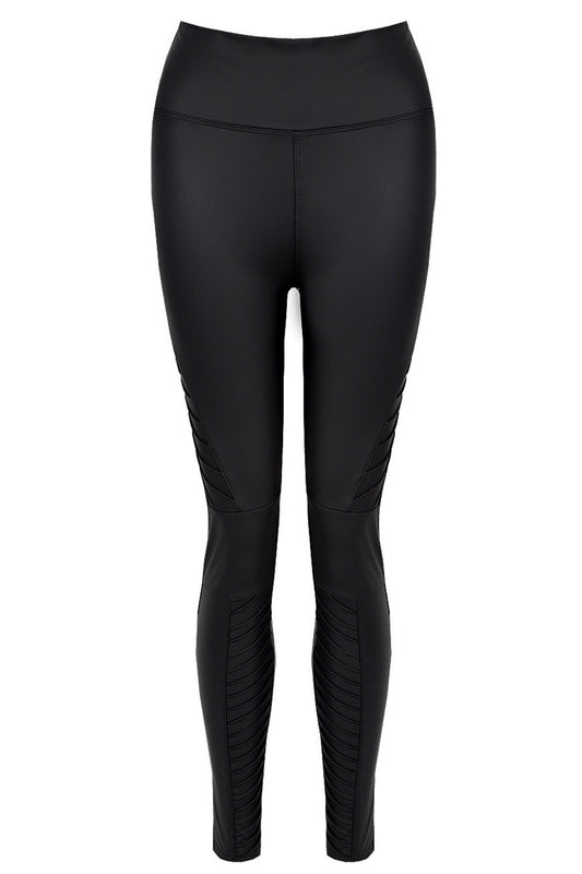 Womens Black PU High Waist Biker Leggings