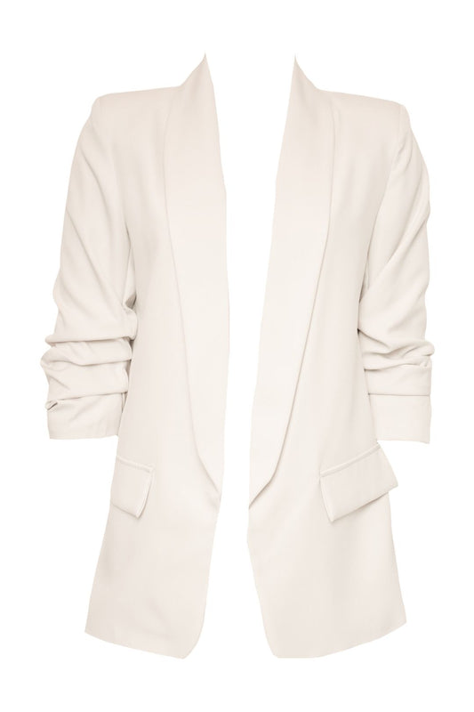 Cream Ruched Sleeve Blazer 
