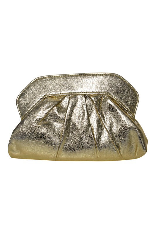 Womens Gold Metallic Pleated Clutch Bag