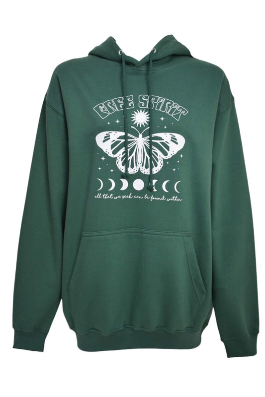 Womens Green Free Spirit Butterfly Hoodie 