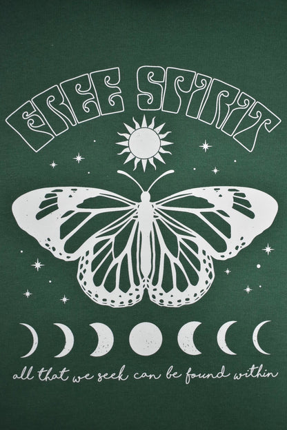 Womens Green Free Spirit Butterfly Hoodie Design