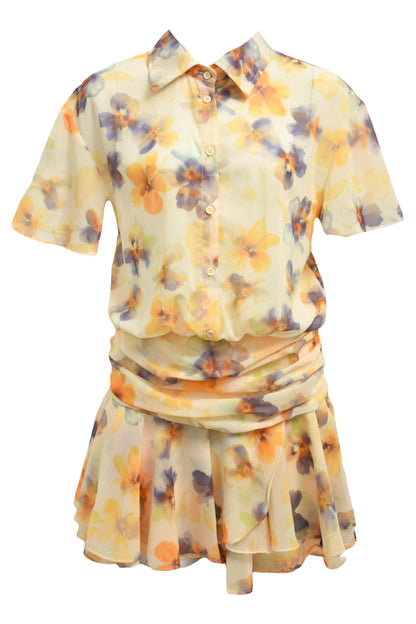 Womens Lemon Floral Tiered Hem Dress