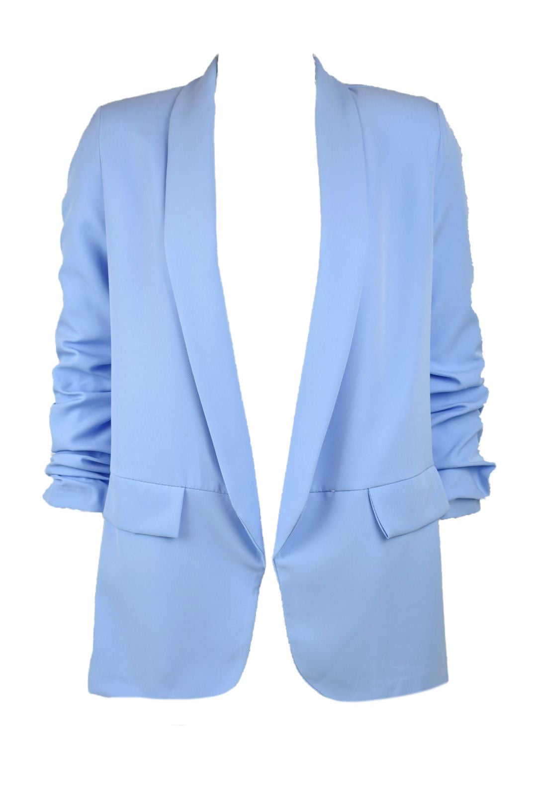 Womens Light Blue Ruched Sleeve Blazer