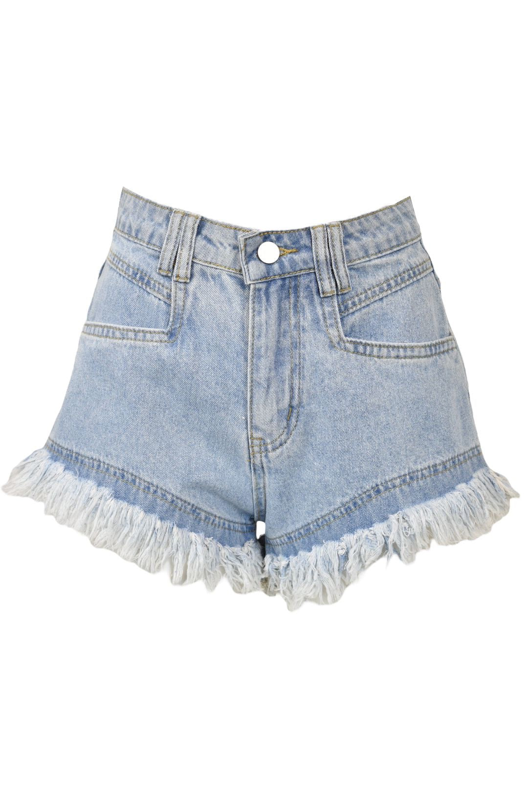 Womens Light Denim Frayed Hem Shorts