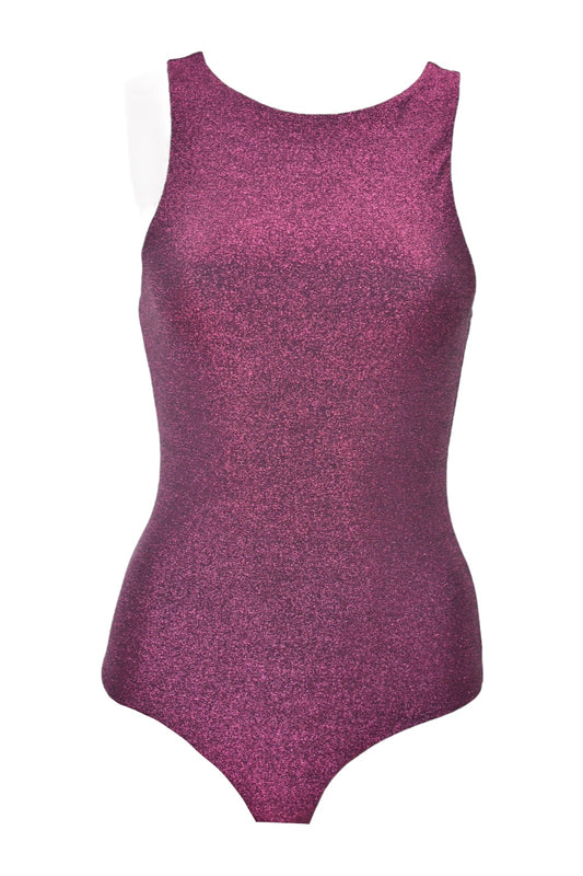 Womens Magenta Glitter Sleeveless Bodysuit