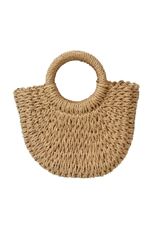 Camel Woven Straw Hoop Handle Bag (Small)