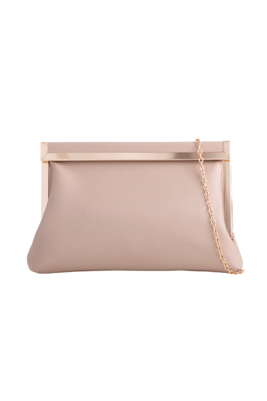 Nude Metal Trim Clutch Bag