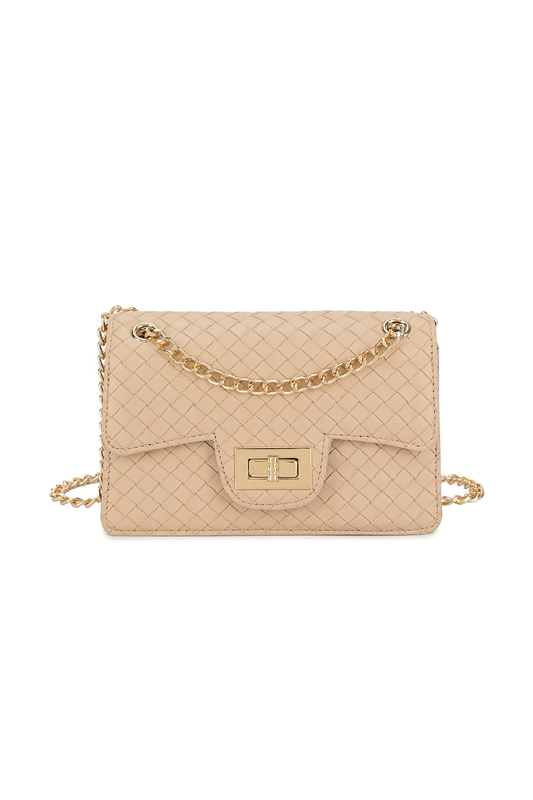 Nude Woven Mini Cross Body Bag