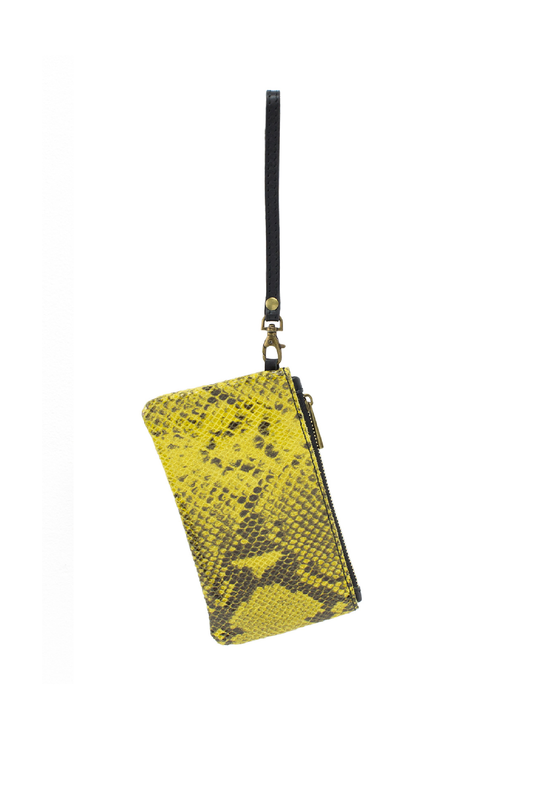 Woments Yellow Leather Snakeskin Purse Wristlet